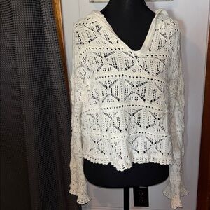 Time and Tru Cream Crochet Hooded Pullover